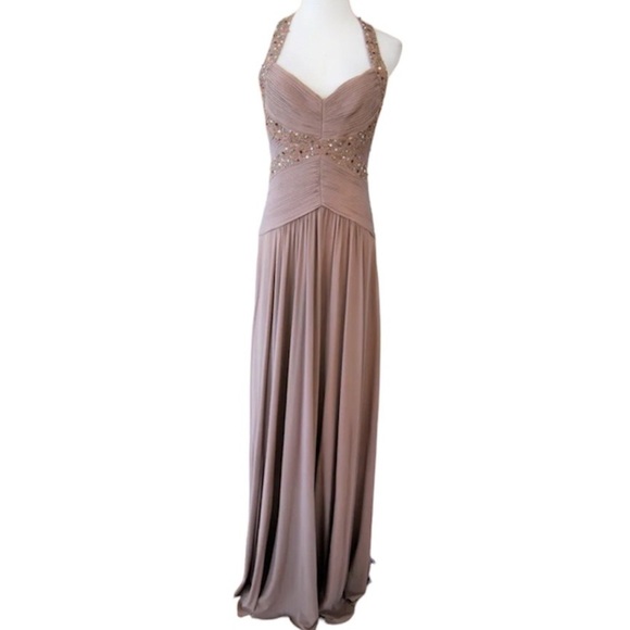 Bcbg Maxazria dusty pink jersey halter beaded maxi dress size medium - Picture 1 of 13